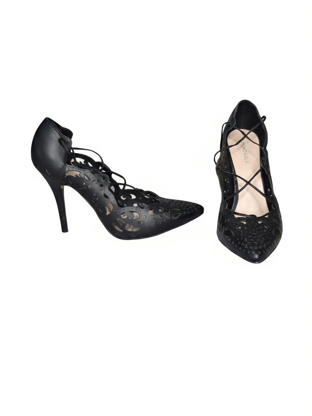 Women’s Black Laser-Cut Pointed Toe Lace-Up Pumps By Andrea